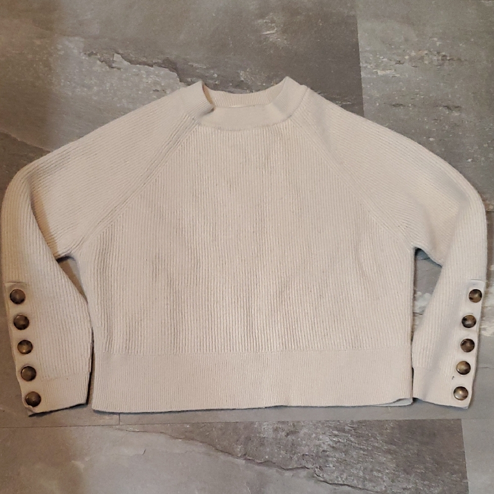 Sezane Sami Cream Crew Neck Sweater with Textured Knit